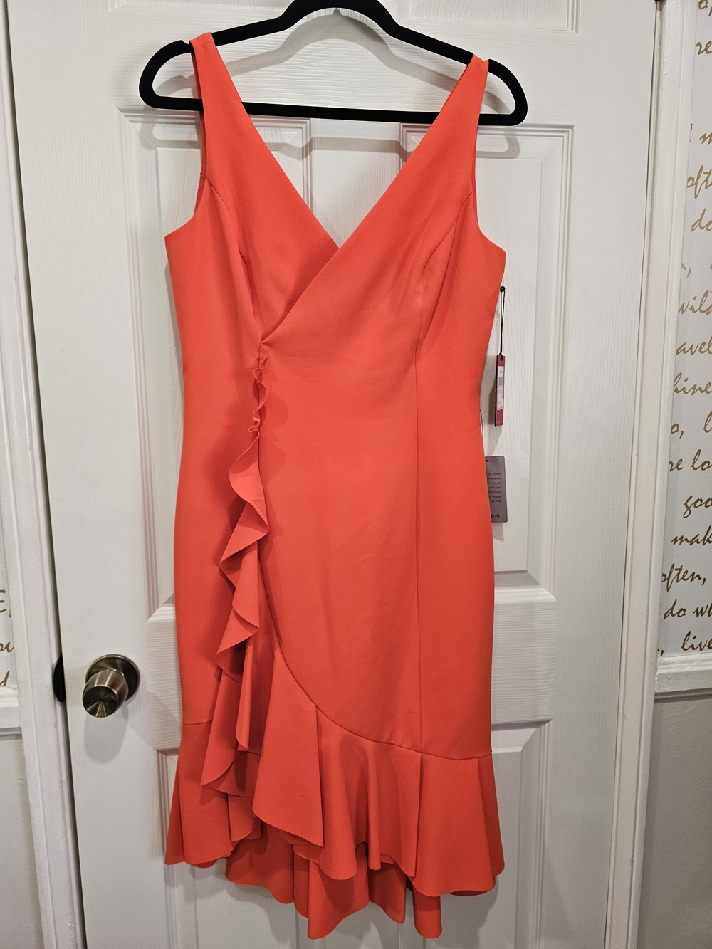 Vince Camuto Coral Ruffle High-Low Faux Wrap Dress - Picture 2 of 11